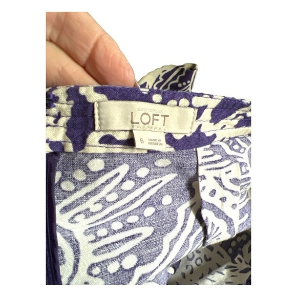 Purple and Creamy White Tropical Patterned Women's Linen Blend Skirt - Picture 4 of 5